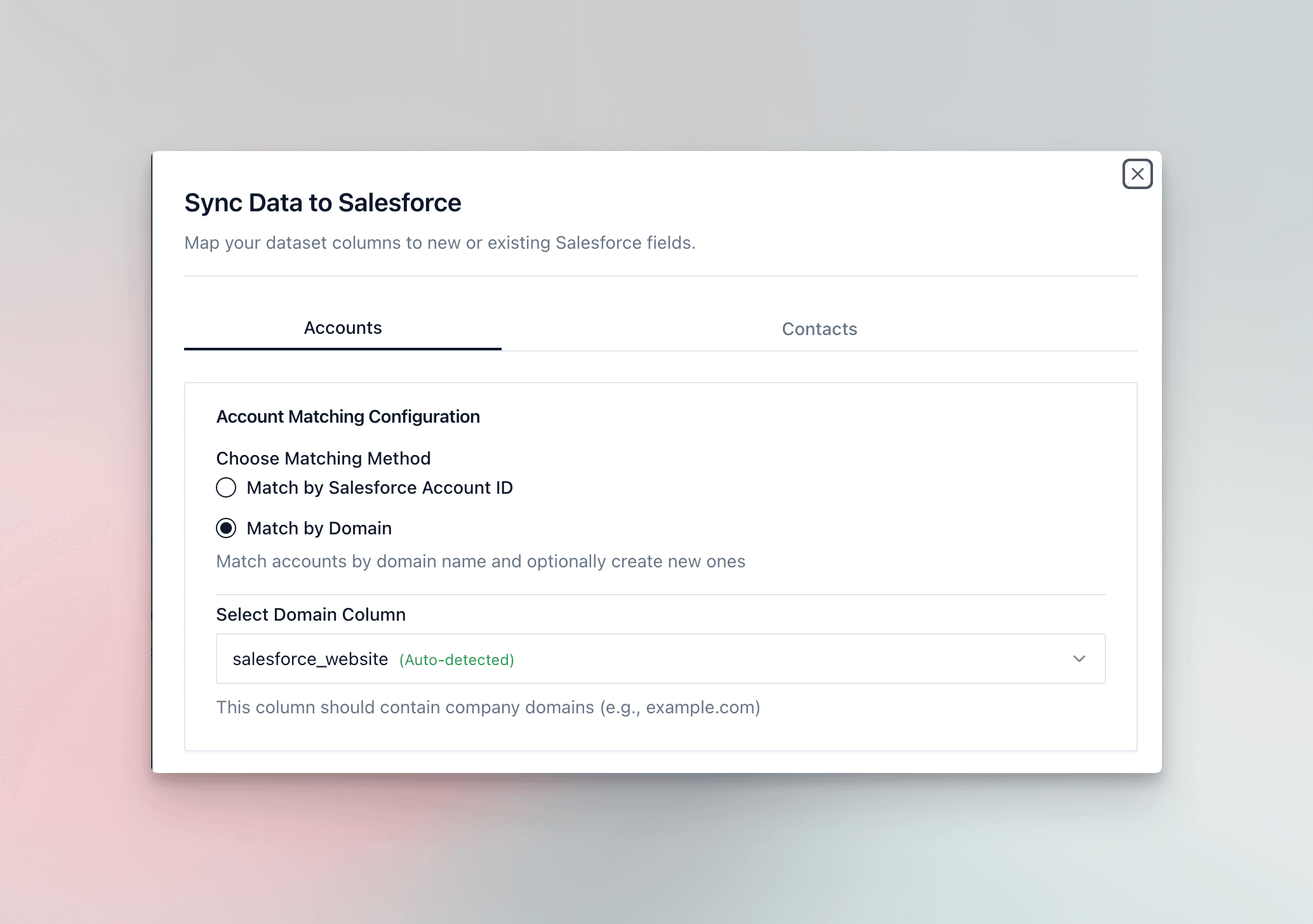 Salesforce sync matching options inside PromptLoop
